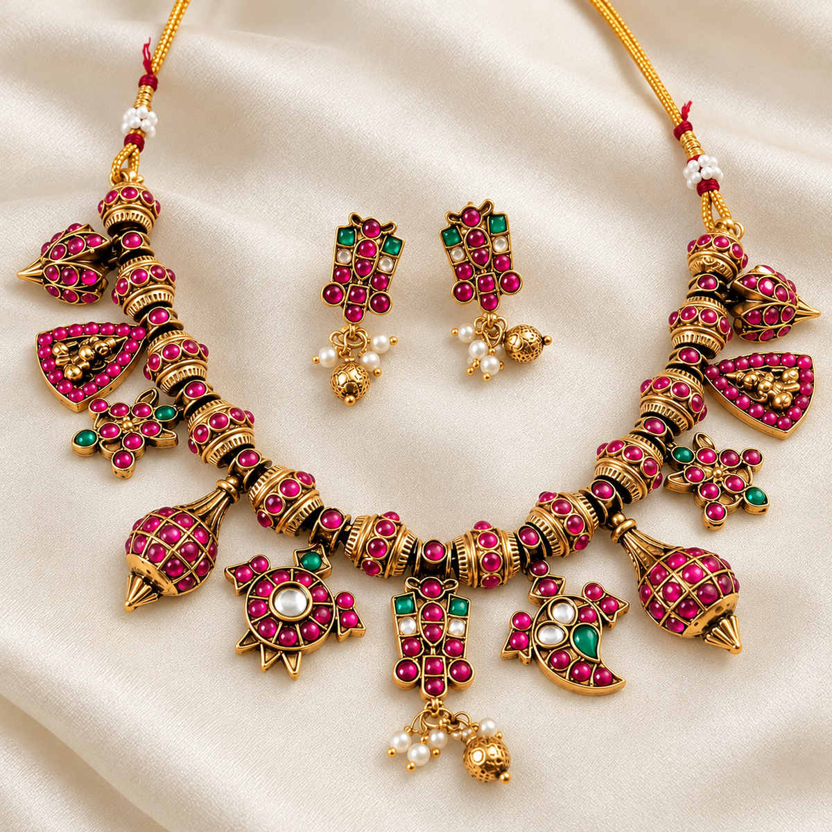 Traditional  Temple Design Kemp Necklace Set