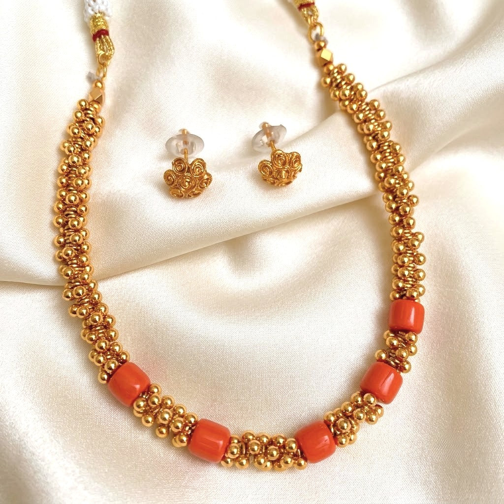 Ghungroo Coral Bead Necklace Set