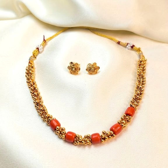 Ghungroo Coral Bead Necklace Set