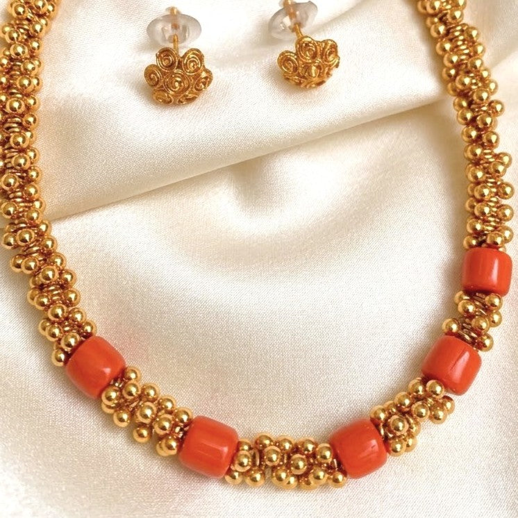 Ghungroo Coral Bead Necklace Set