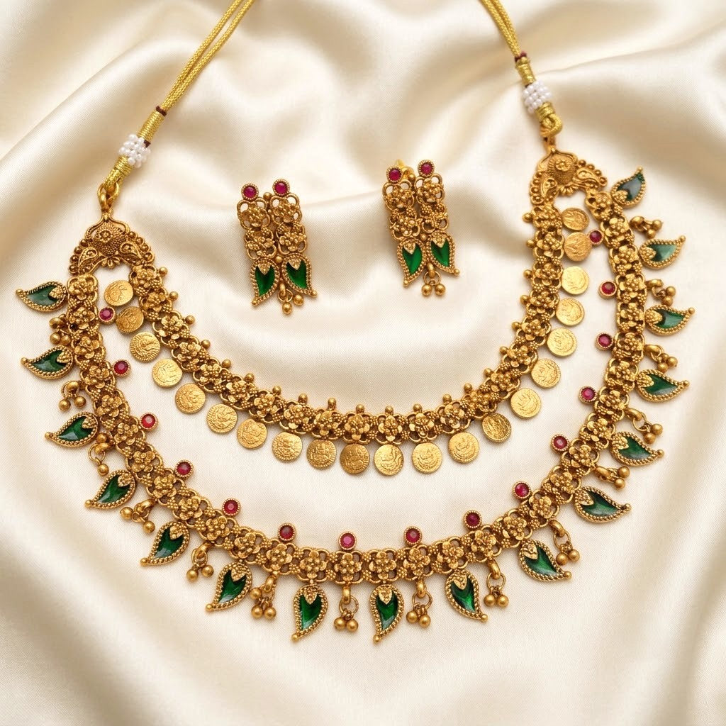 Layer Kerla Enamel kashumala Palakka Necklace Set Arhoha_Jewels