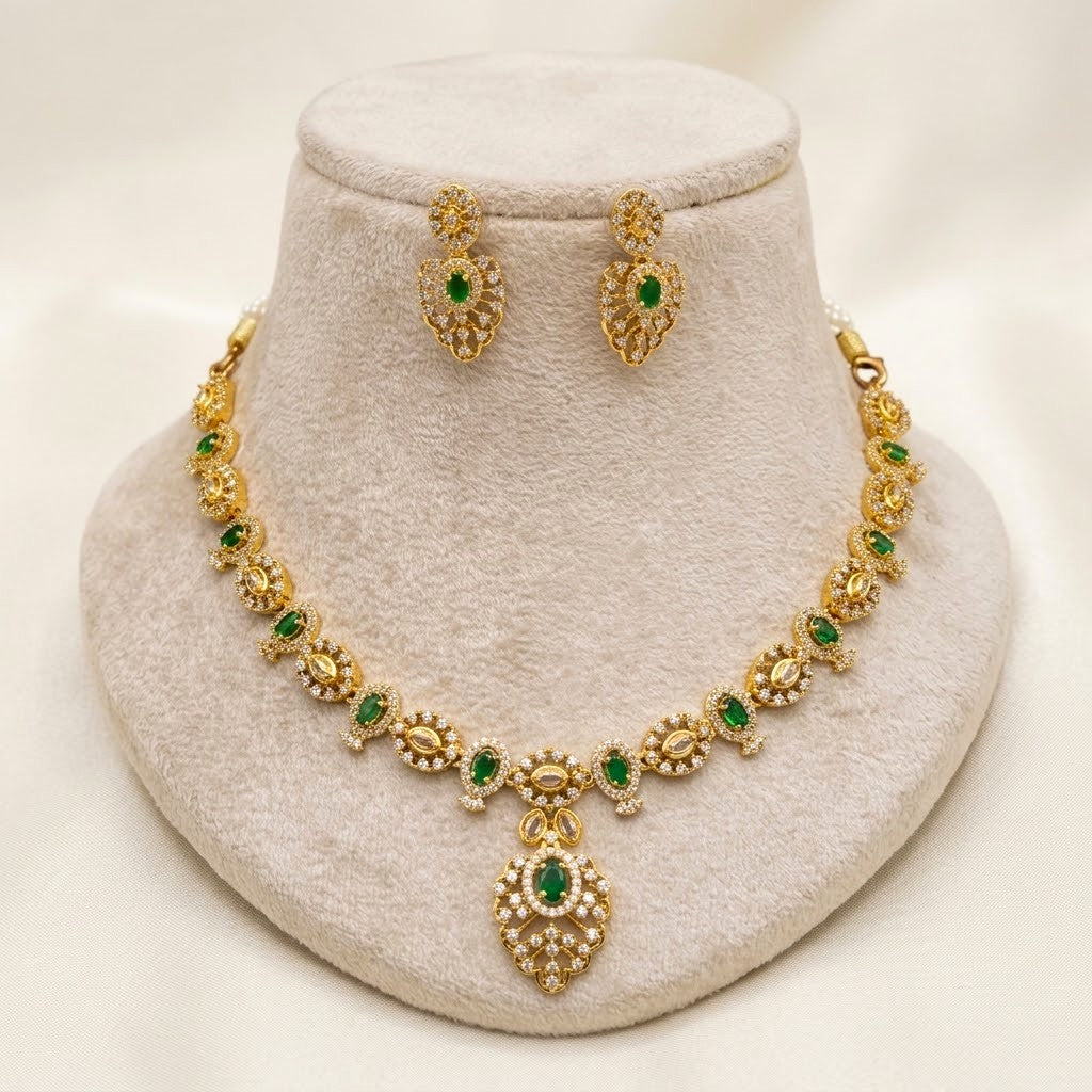 Leaf Drop AD Victorian Partywear Necklace Set