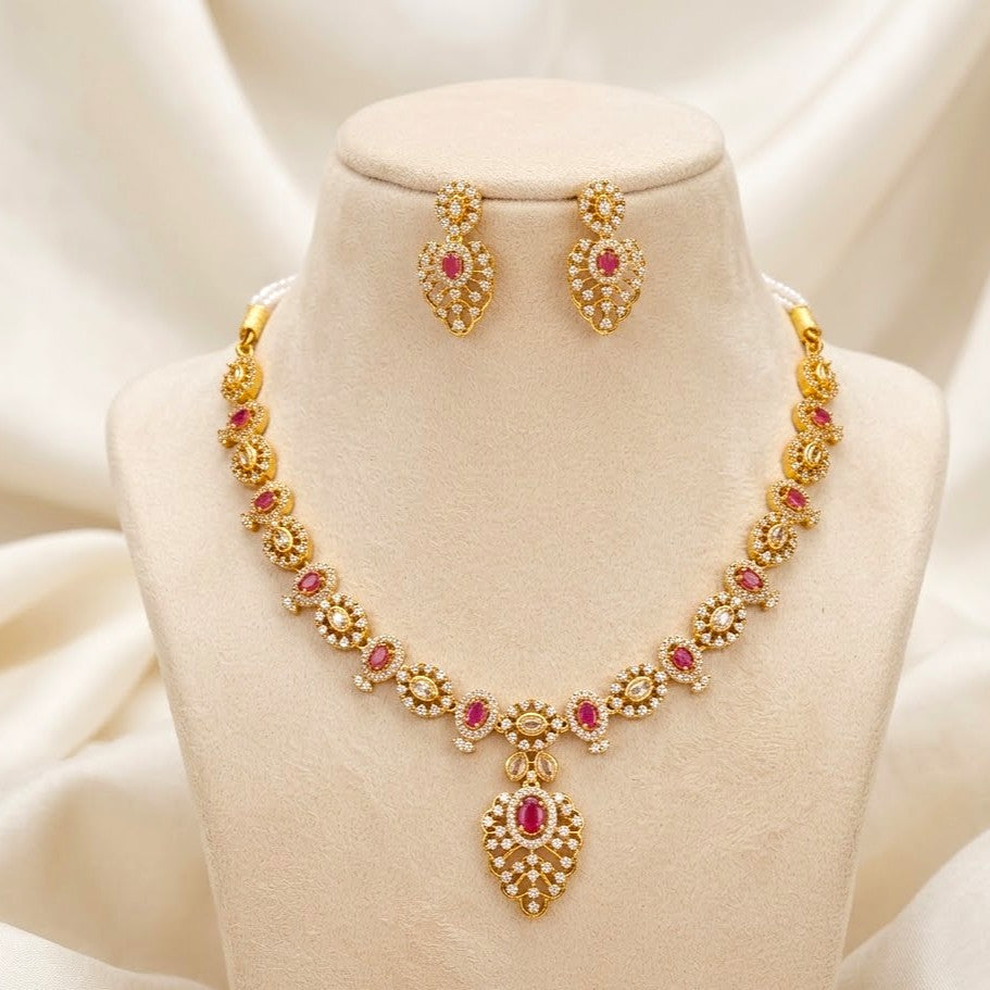Leaf Drop AD Victorian Partywear Necklace Set