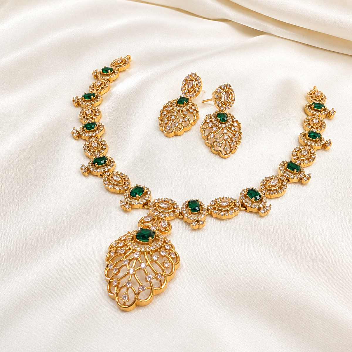 Leaf Drop AD Victorian Partywear Necklace Set