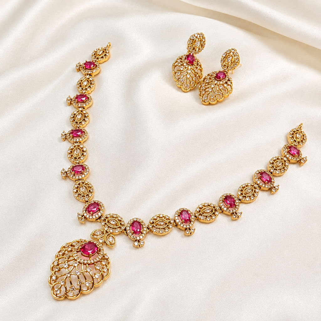 Leaf Drop AD Victorian Partywear Necklace Set