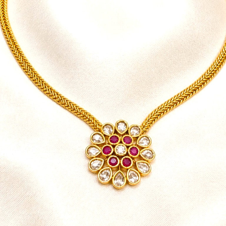 Floral AD Pendant Attigai Necklace Set