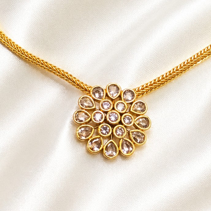 Floral AD Pendant Attigai Necklace Set