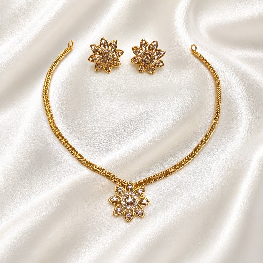 AD Floral Pendant Attigai Necklace Set