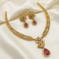 Gemstone Floral Bird Drop Hasli Necklace Set