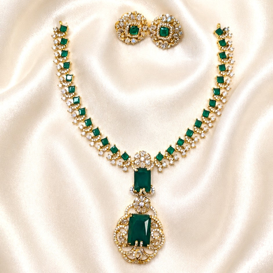 Emerald Drop Victorian Partywear Necklace Set