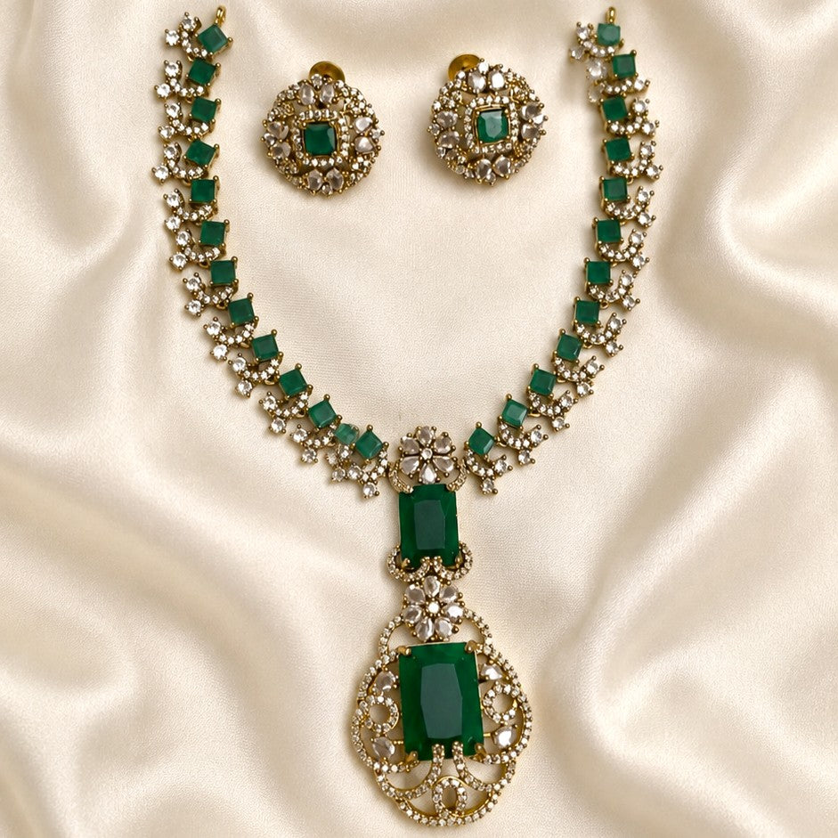 Emerald Drop Victorian Partywear Necklace Set