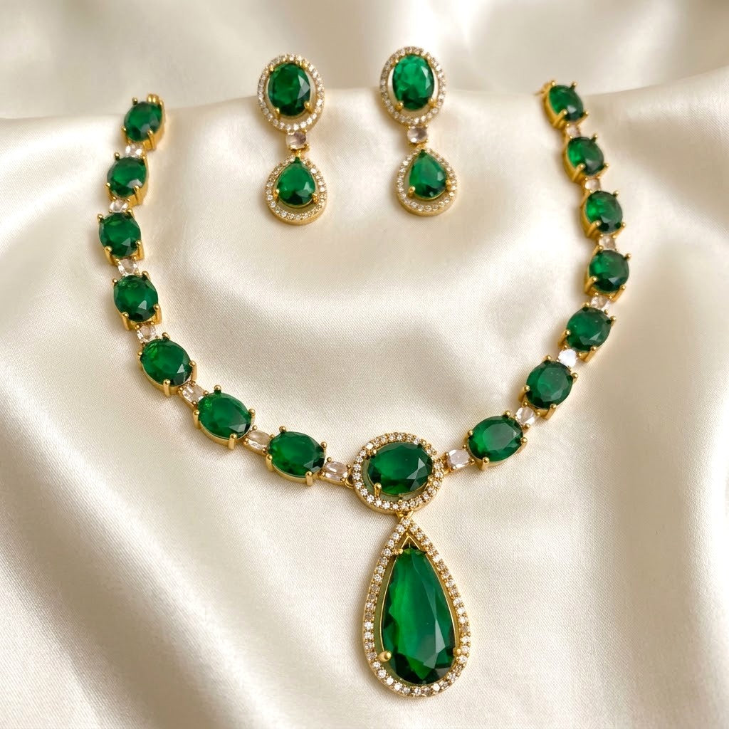 Emerald Drop Victorian Necklace Set