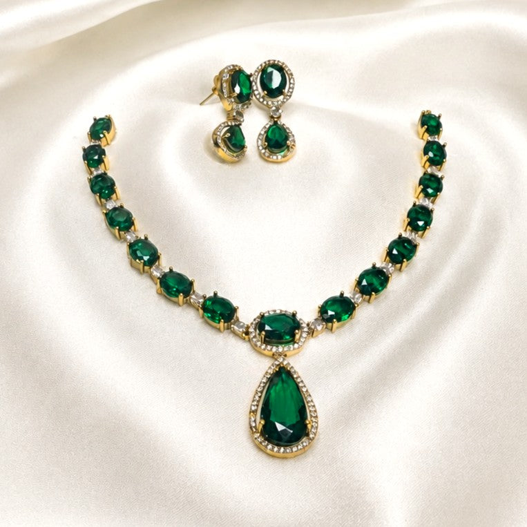Emerald Drop Victorian Necklace Set