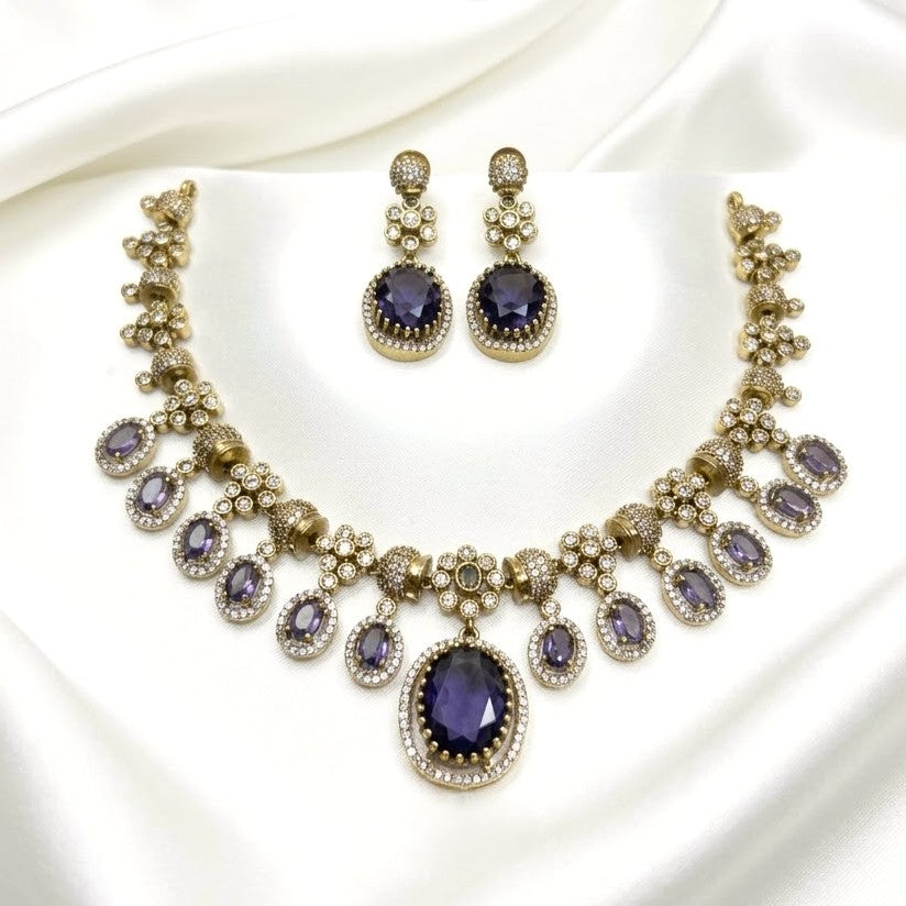 Amethyst Drop Victorian Partywear Necklace Set