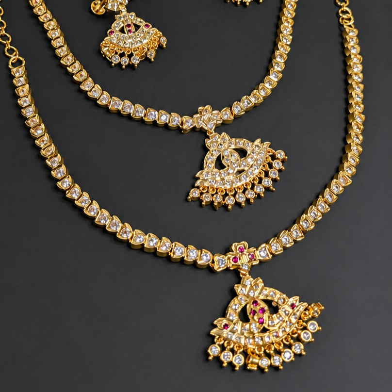 Gold Plated Diamond Replica Traditional Attigai Necklace Set