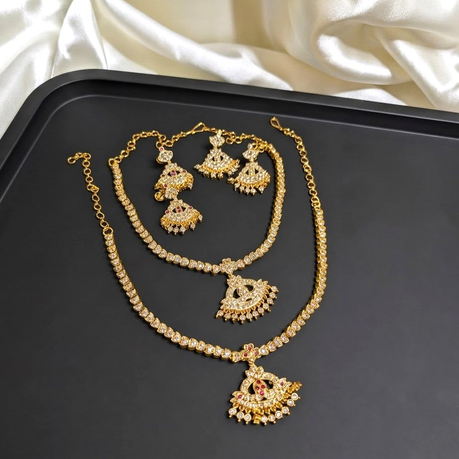 Gold Plated Diamond Replica Traditional Attigai Necklace Set