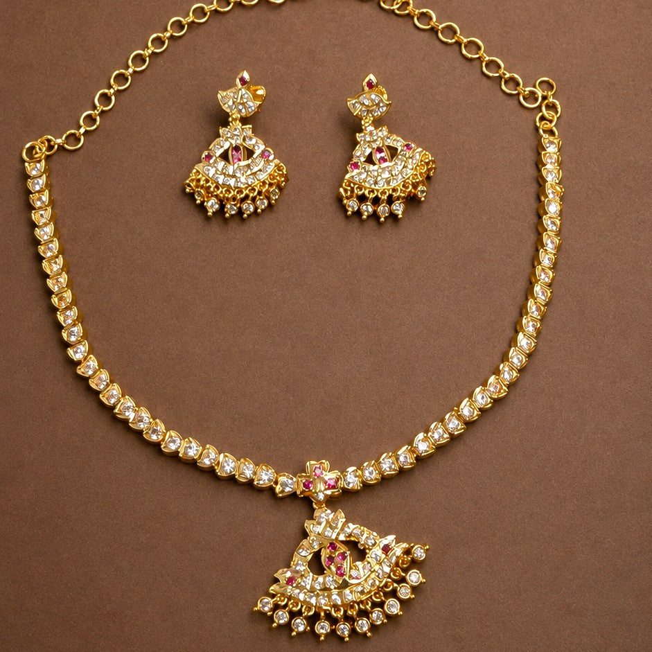 Gold Plated Diamond Replica Traditional Attigai Necklace Set