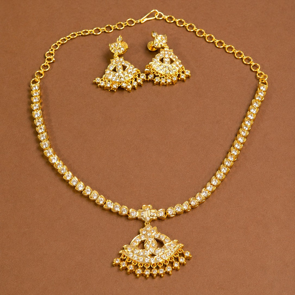 Gold Plated Diamond Replica Traditional Attigai Necklace Set