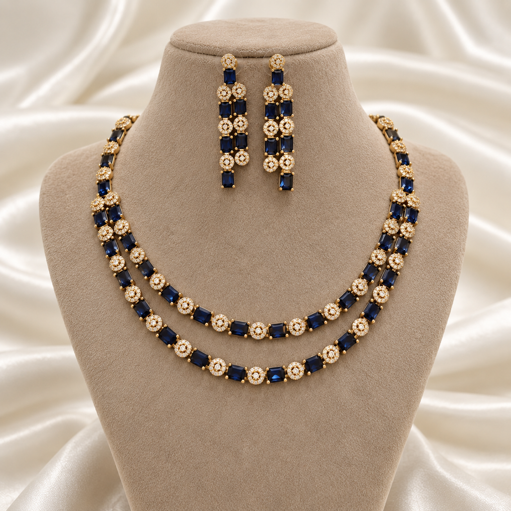 Sapphire Double Layer Partywear Necklace Set