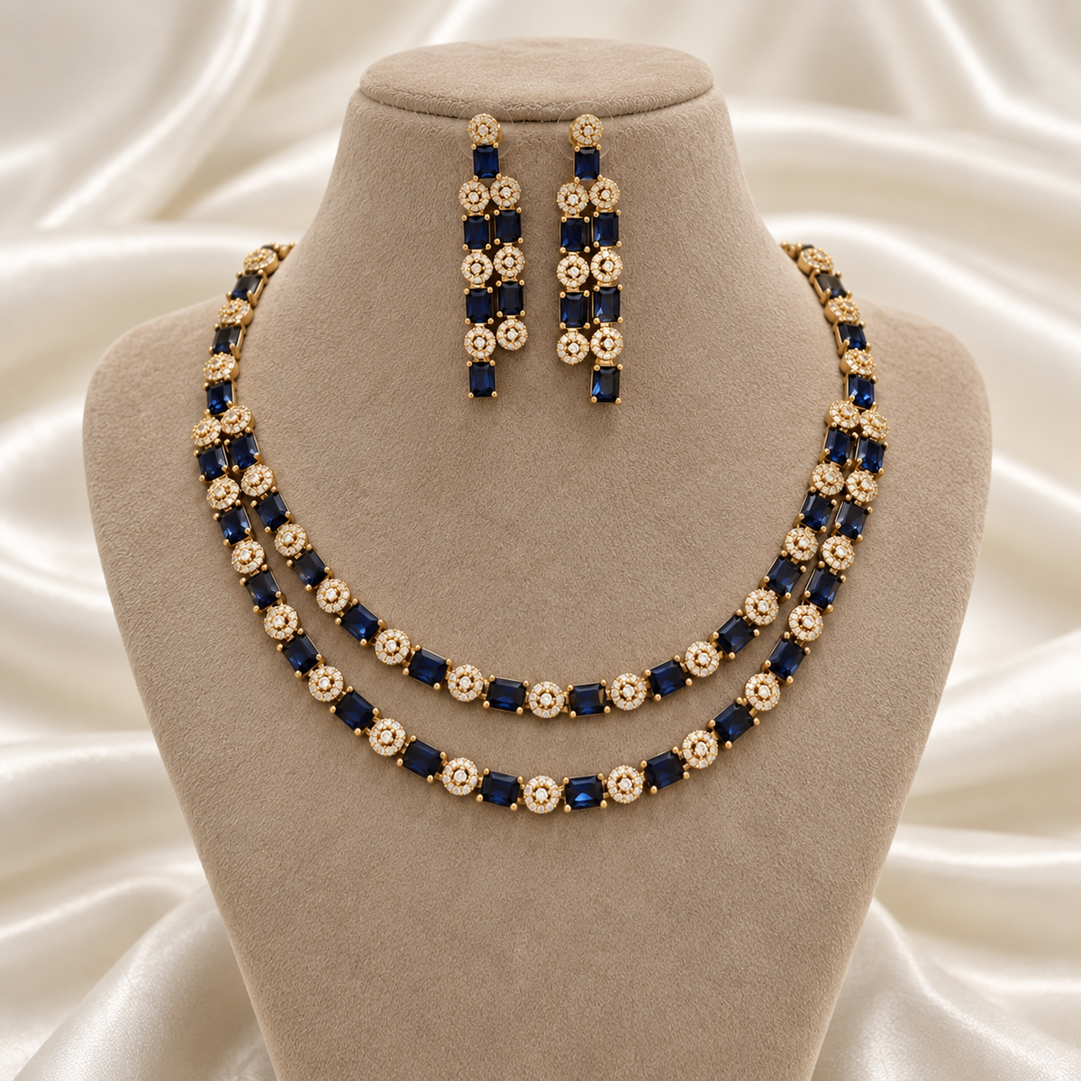 Sapphire Double Layer Partywear Necklace Set