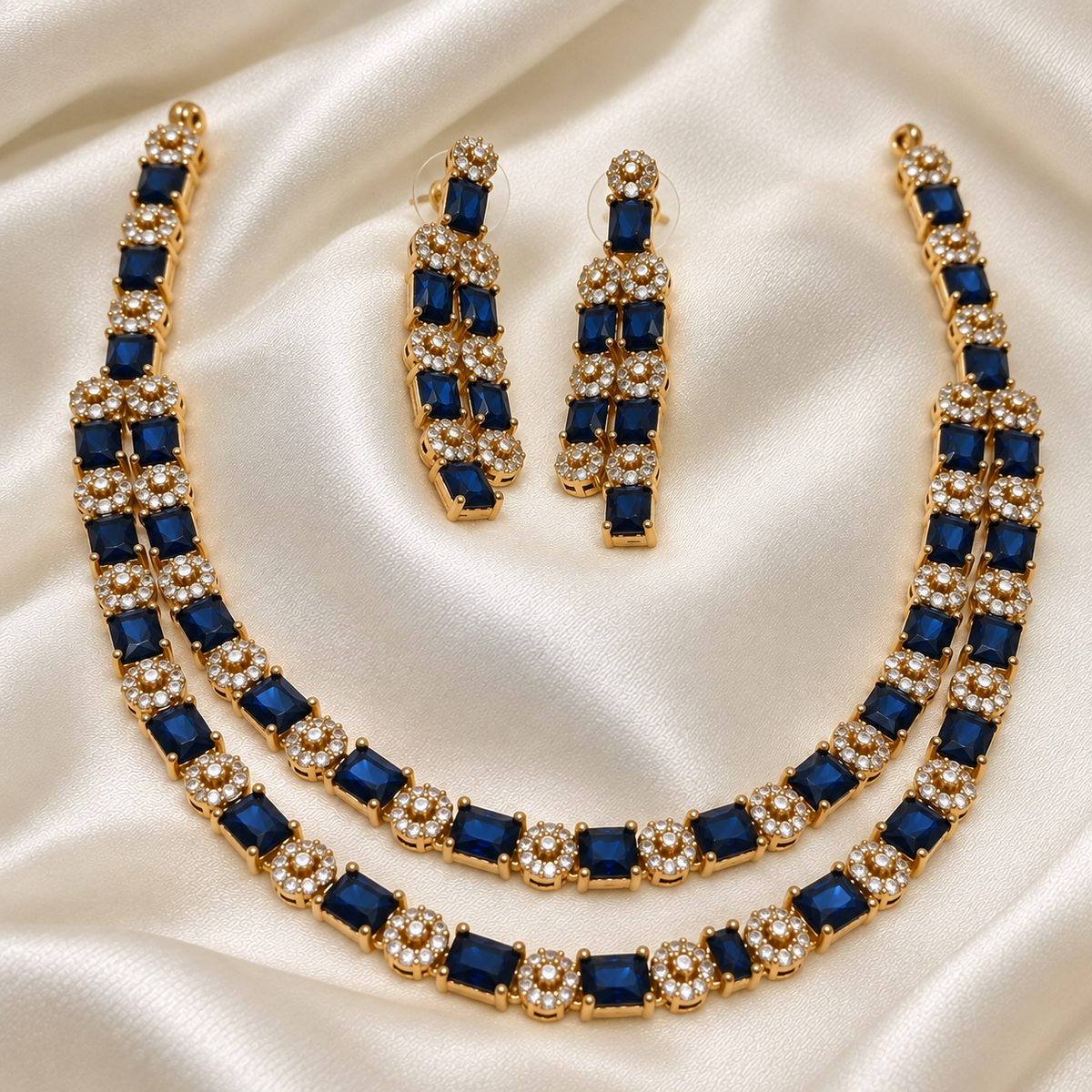 Sapphire Double Layer Partywear Necklace Set