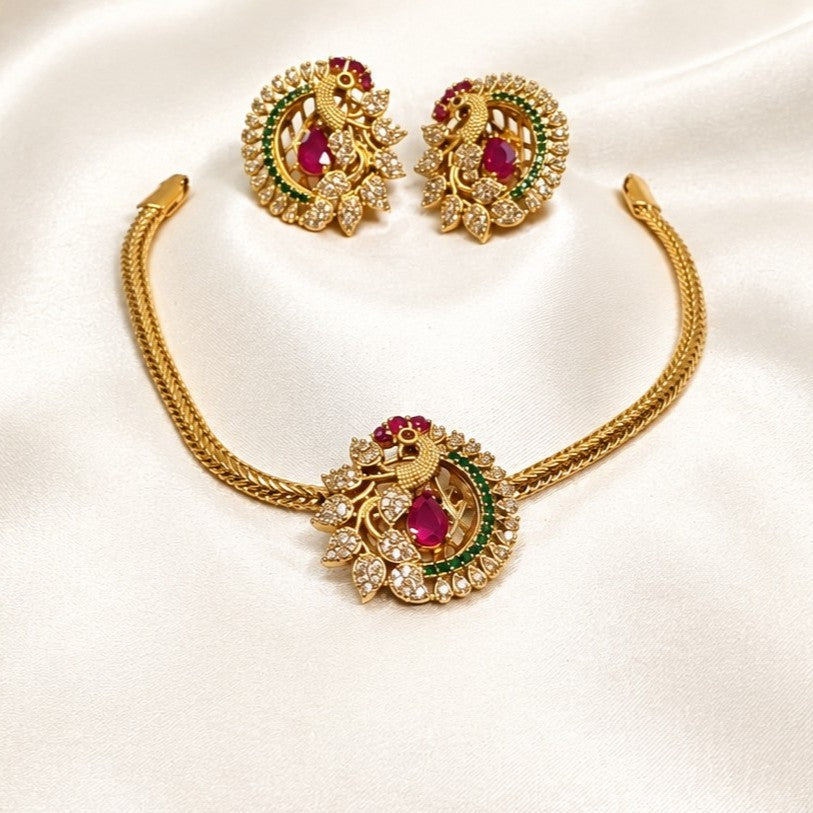 Peacock Attigai  AD Necklace Set