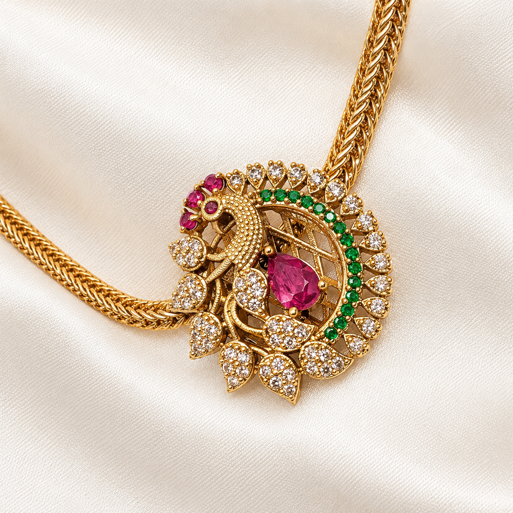 Peacock Attigai  AD Necklace Set