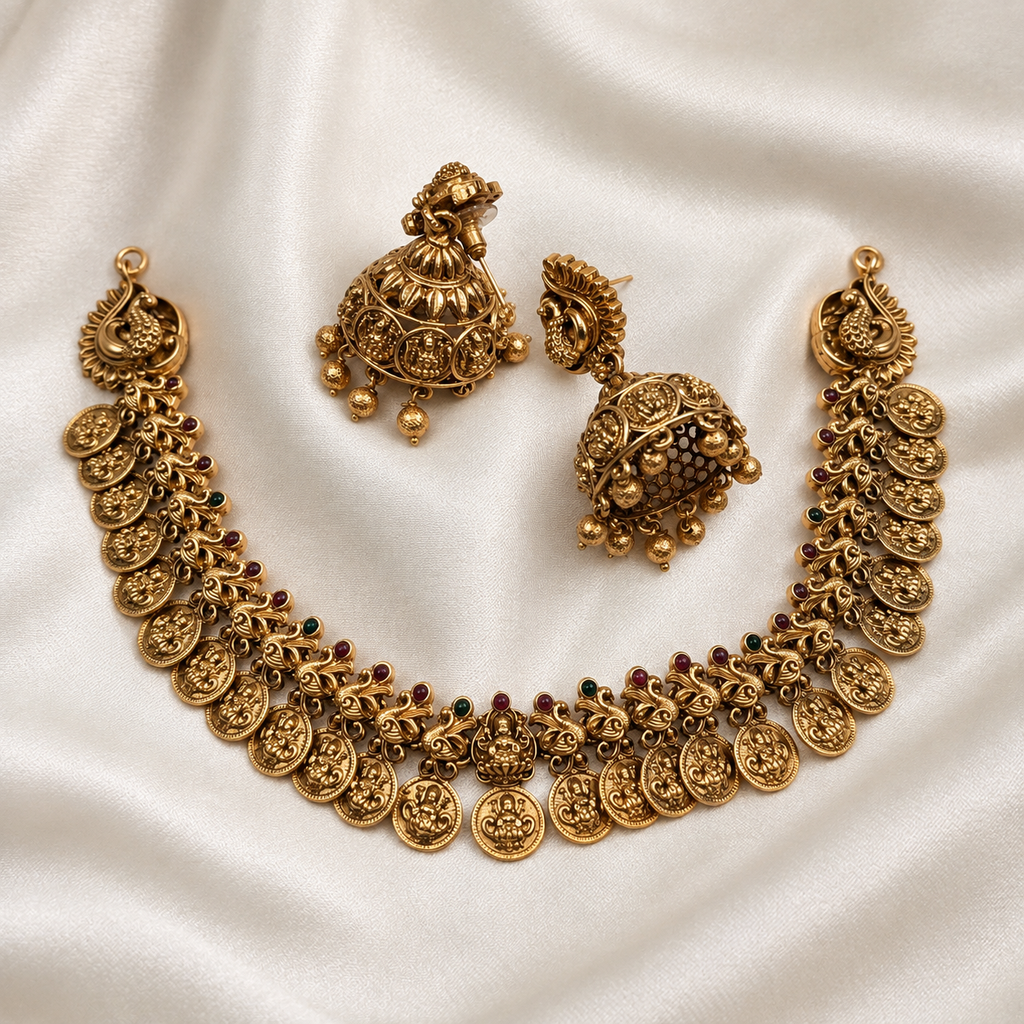 Traditional Peacock Lakshmi Kemp Necklace Set