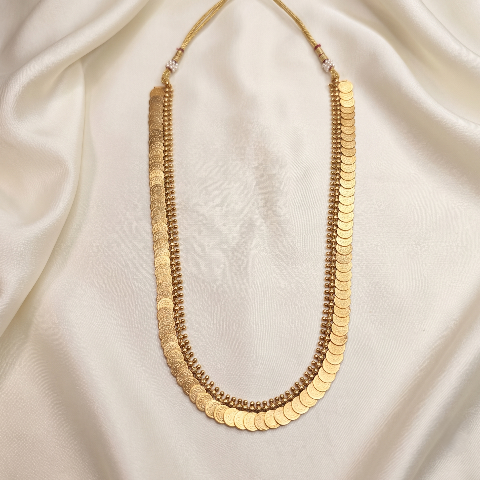 Traditional kerala long Antique Gold Kaasumala Necklace Set