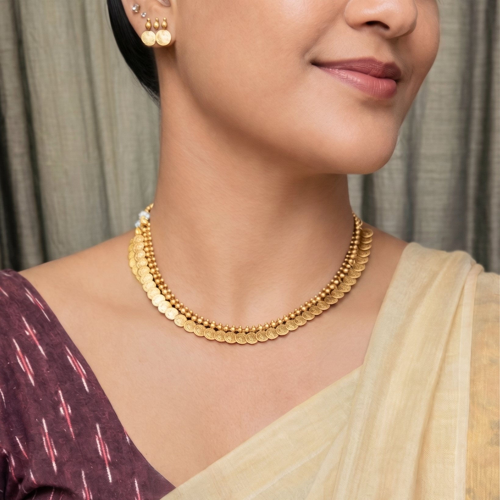  Antique Gols Kaasumala Kashumala Coin Short Necklace Kerala Onam Jewellery Traditional