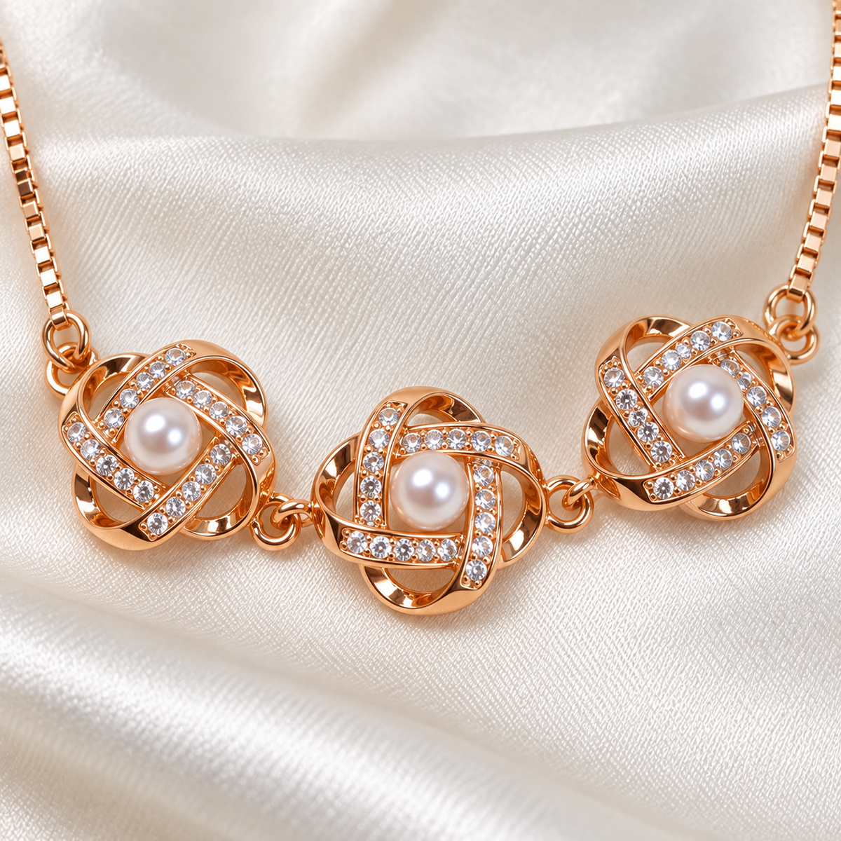 Rose Gold Spiral Pearl American Diamond Slider Bracelet