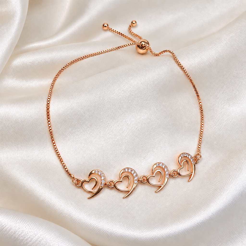Rose Gold Heart American Diamond Slider Bracelet