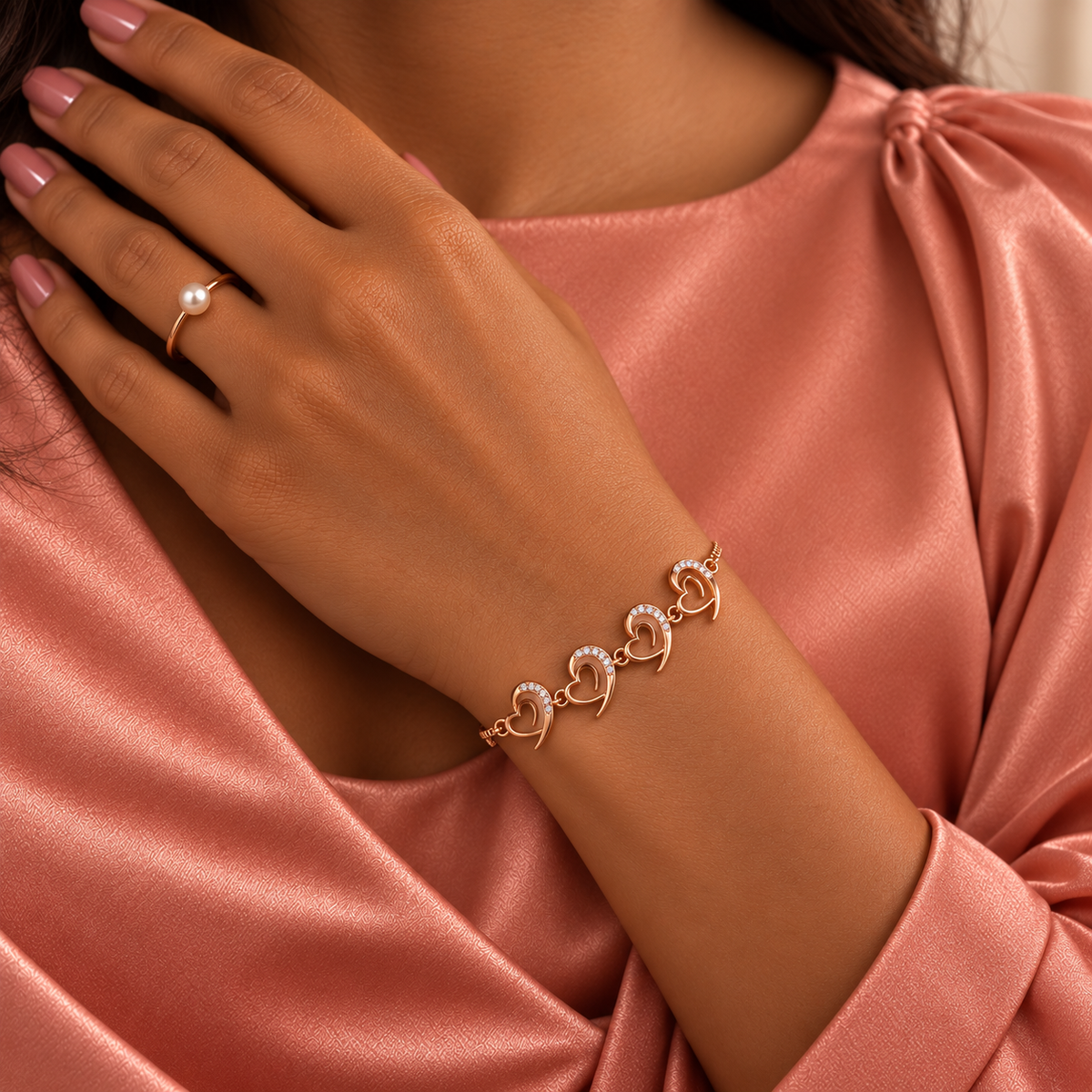 Rose Gold Heart American Diamond Slider Bracelet