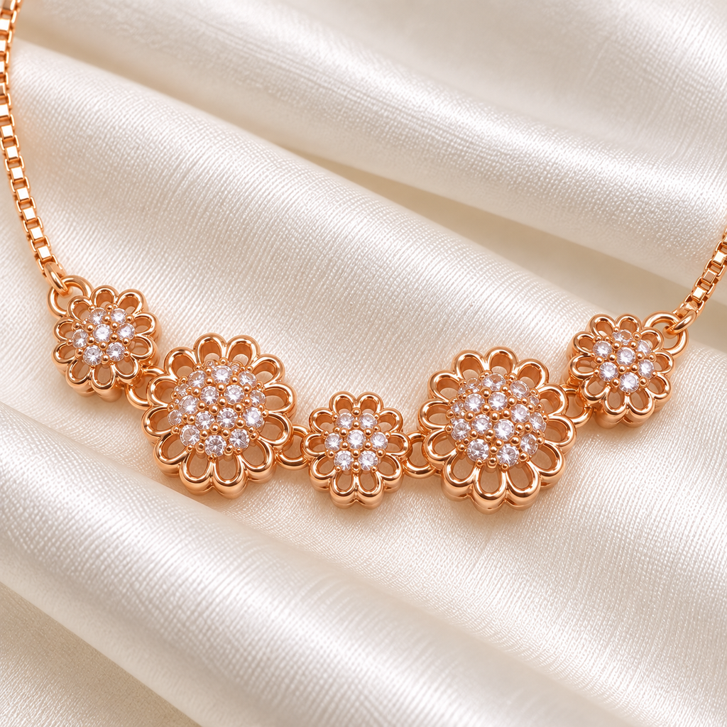 Rose Gold Daisy American Diamond Slider Bracelet