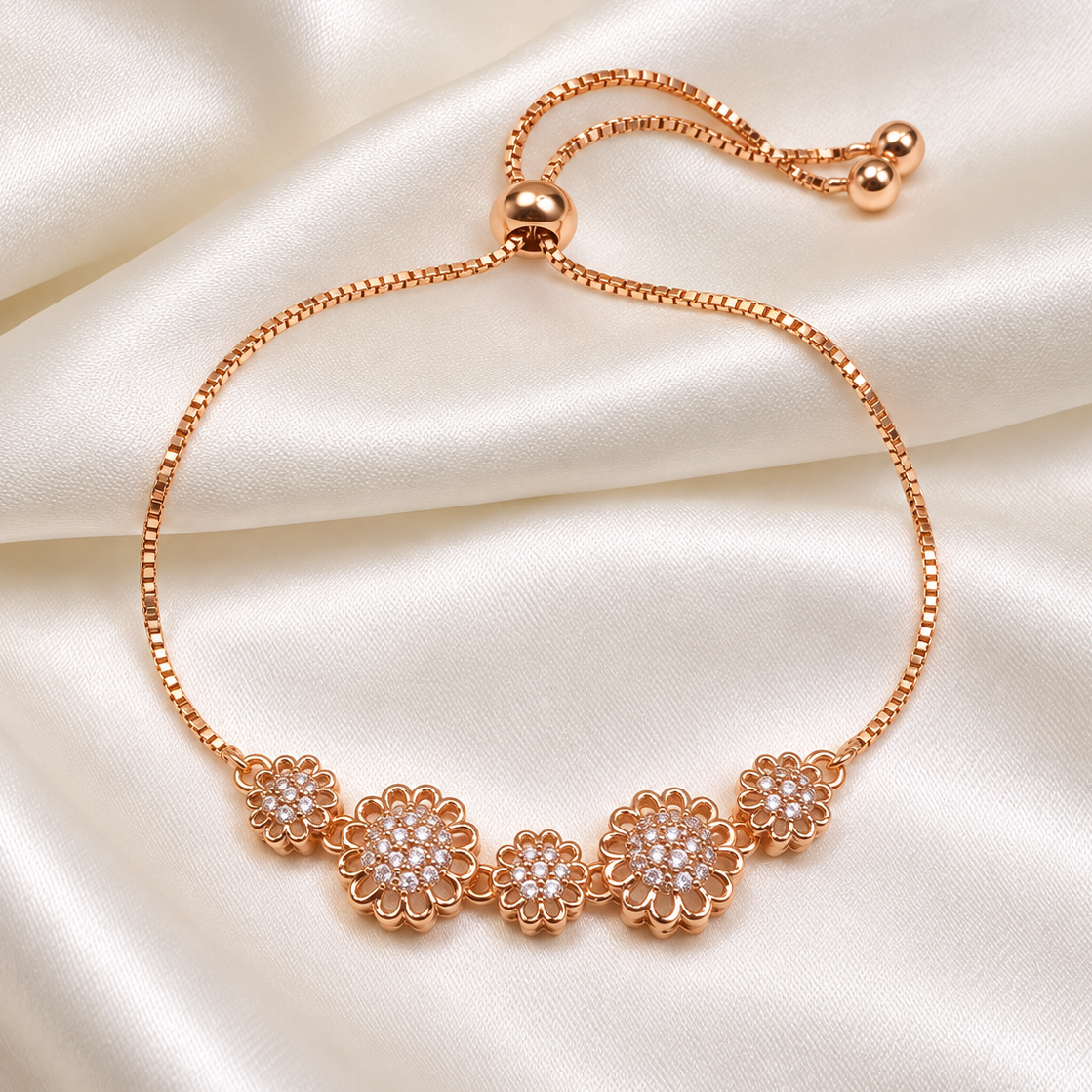 rose gold partywear western style floral diamond bracelet for girls teens kids