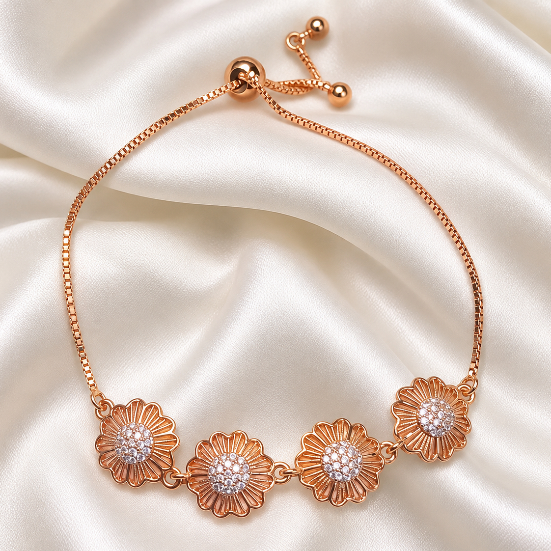 Chicory Rose Gold American Diamond Slider Bracelet