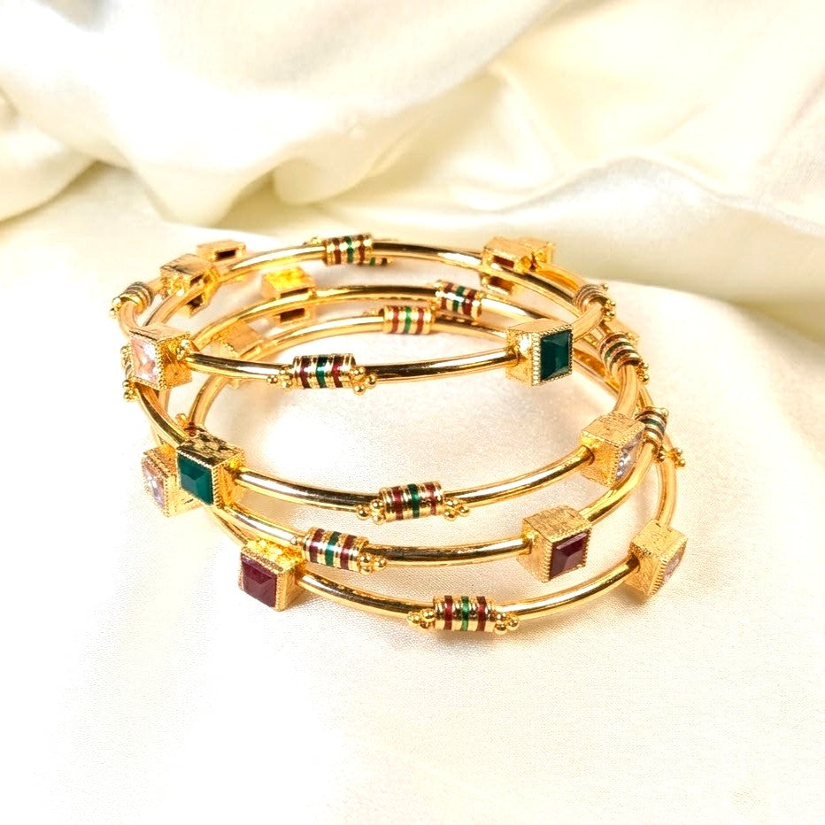 Enamel Cube Multi-Stone Pipe Bangle Sets
