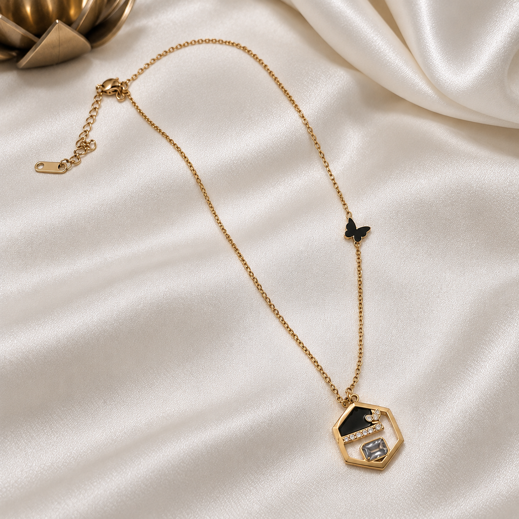 Anti-Tarnish Hexagon Butterfly Pendant Chain