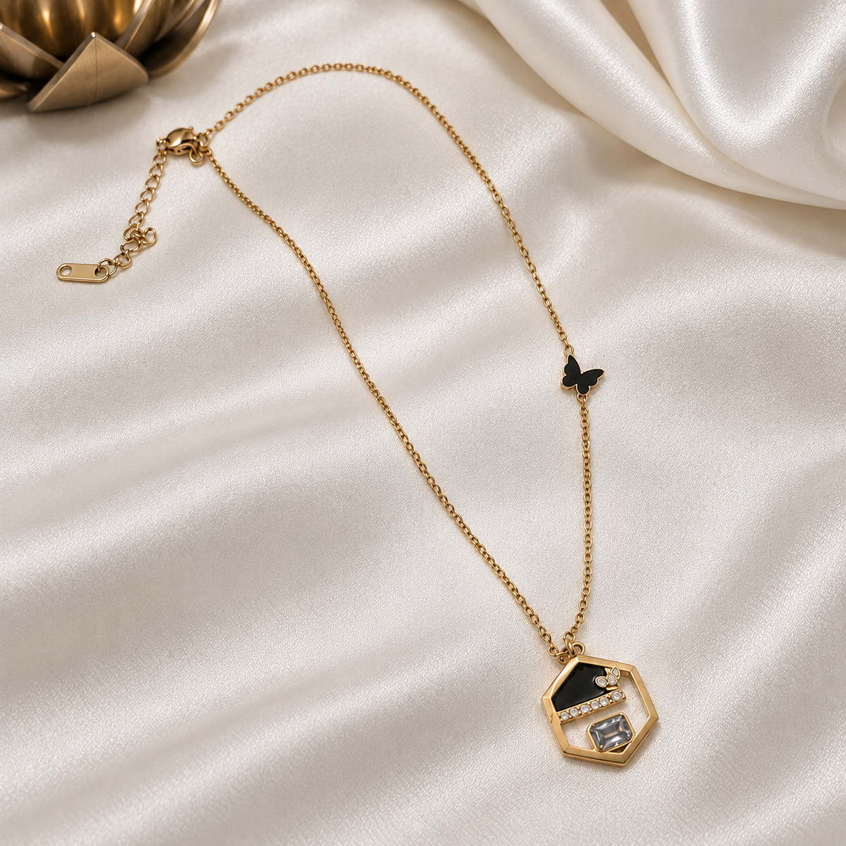 Anti-Tarnish Hexagon Butterfly Pendant Chain