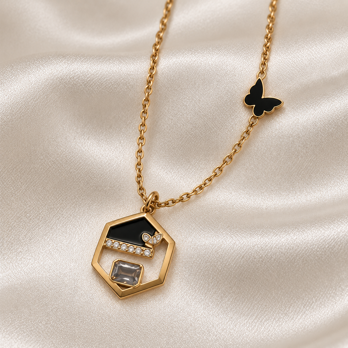 Anti-Tarnish Hexagon Butterfly Pendant Chain
