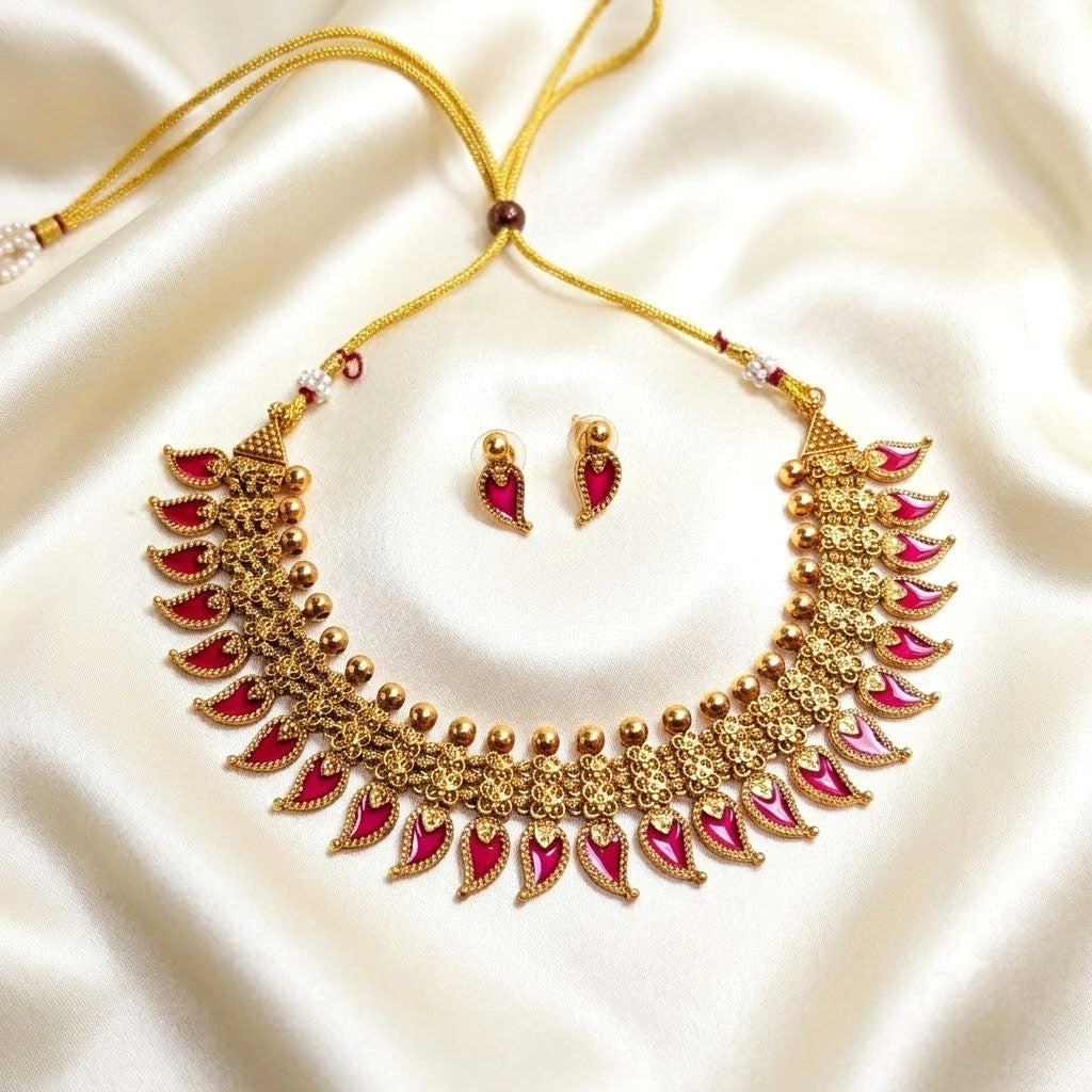 Red Enamel Palakka Necklace Set