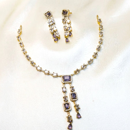 Amethyst Double Tear Drop Necklace Set