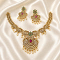 Peracock Diamond Pearl traditional necklace and matching earrings set andhra hyderabad jewels