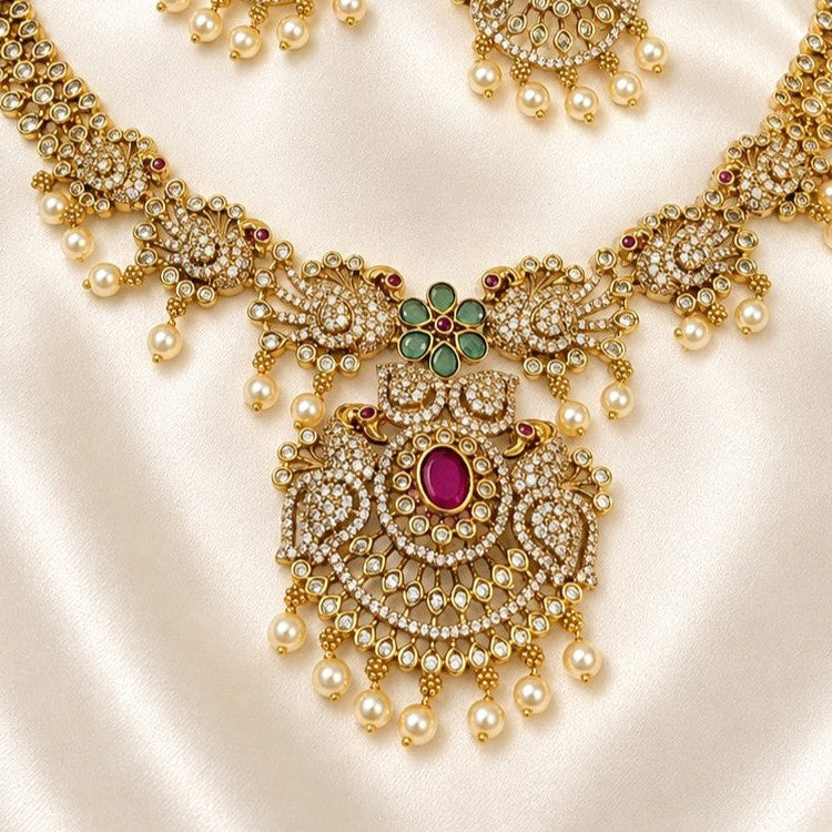 Peacock Diamond Replica Partywear Necklace Set