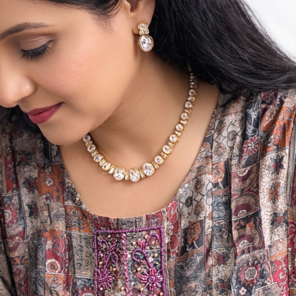 Polki Diamond Replica Victorian Partywear Necklace Set Arhoha Jewels India