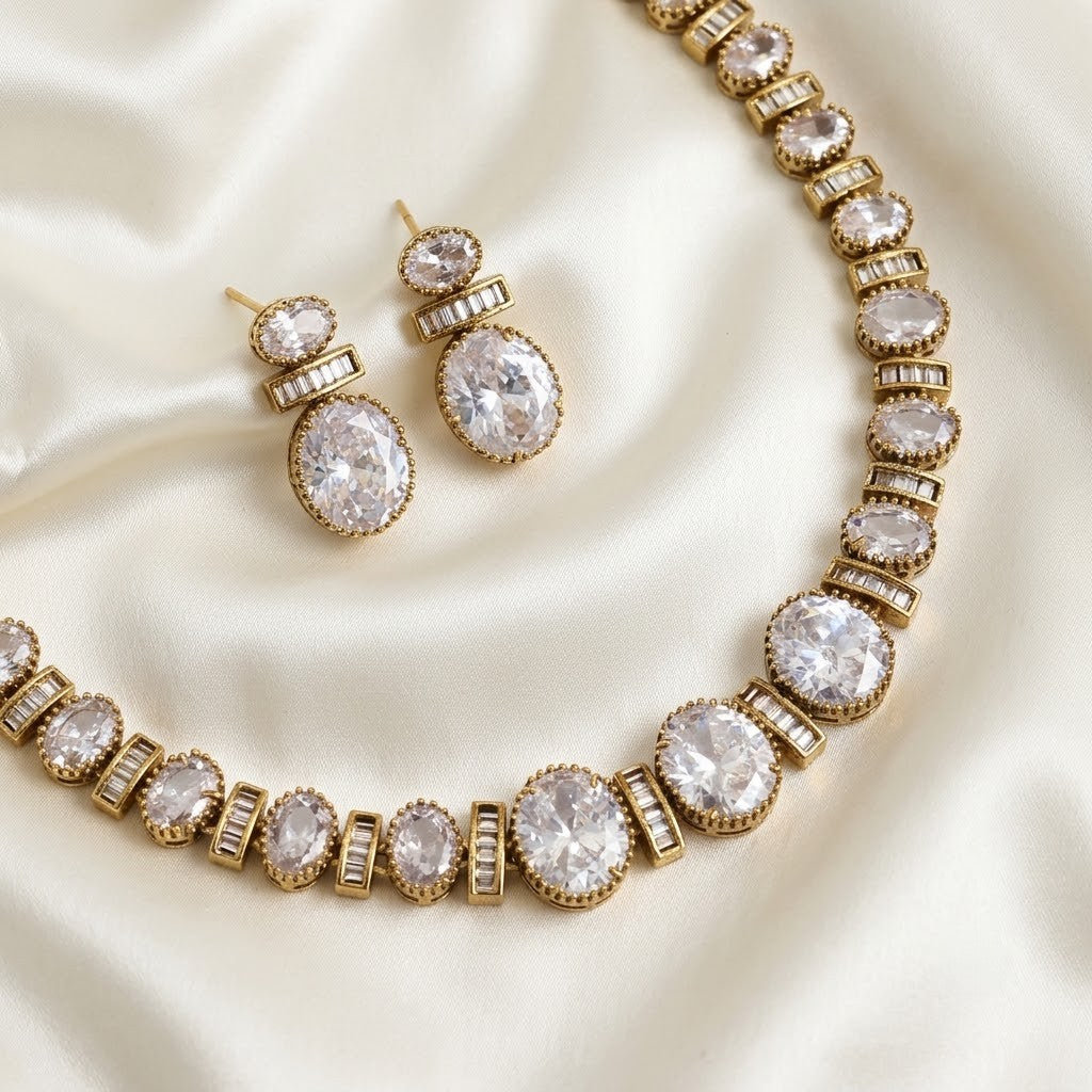 Polki Diamond Replica Victorian Partywear Necklace Set