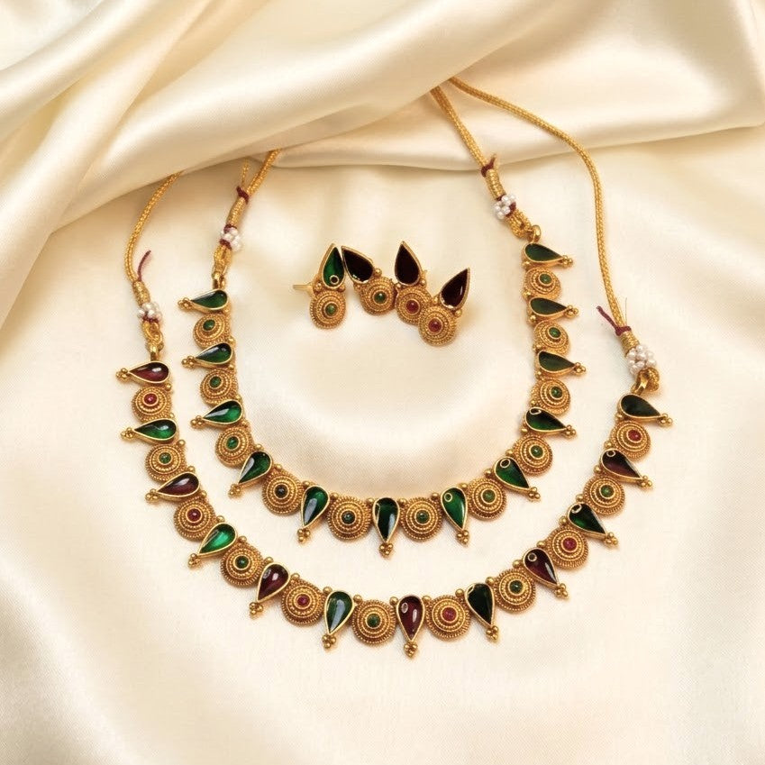 Enamel Palakka Design Necklace Set