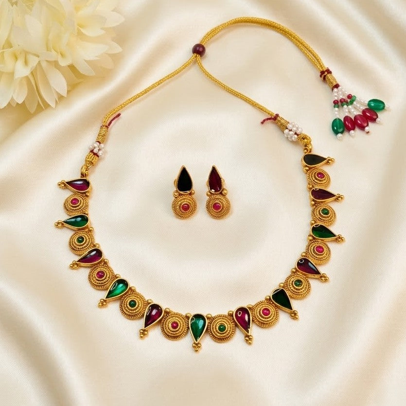 Enamel Palakka Design Necklace Set