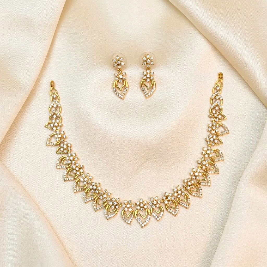 Gold Plated Diamond Replica Floral Necklace Set