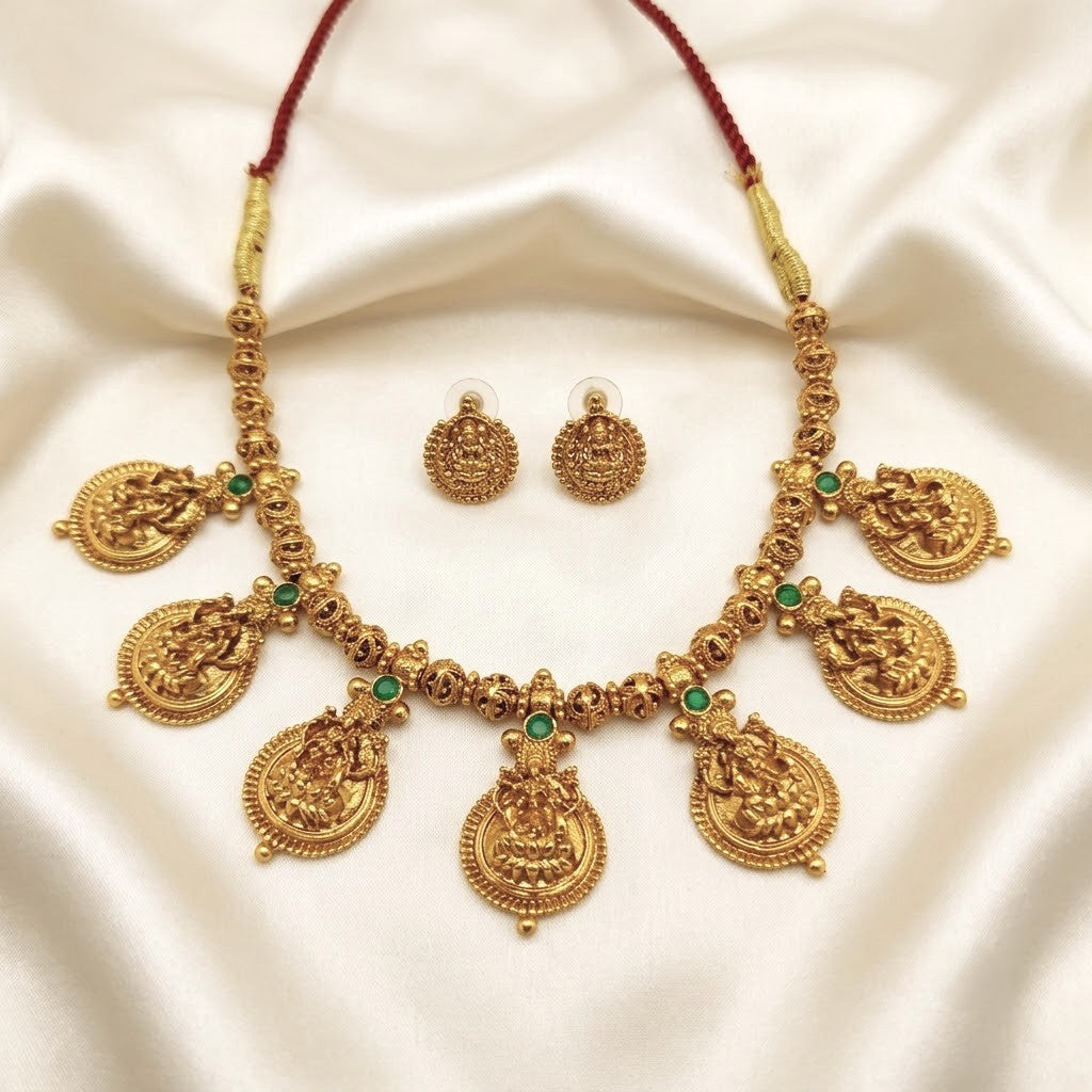 Traditional Kemp Lakshmi Ball Necklace Set